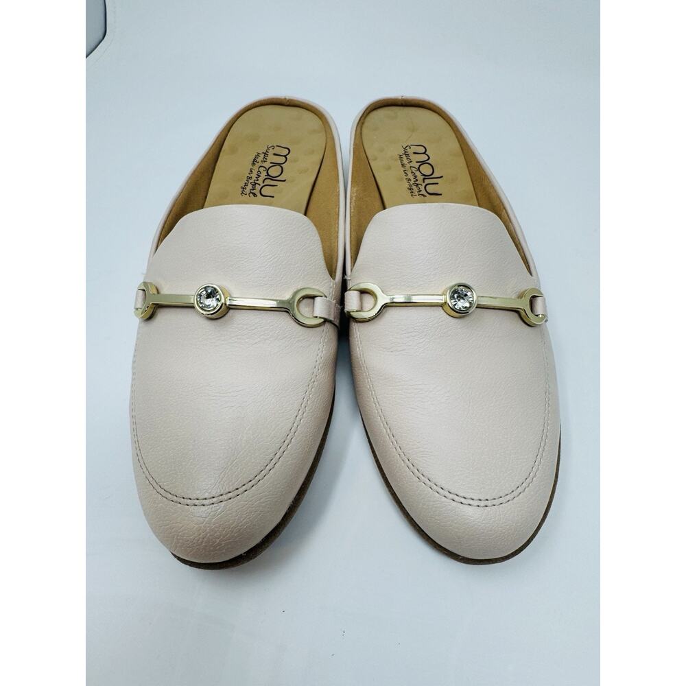 Malo Brazil  Size 7 Pink Leather Slides Gold detail Slides Slip On Comfort